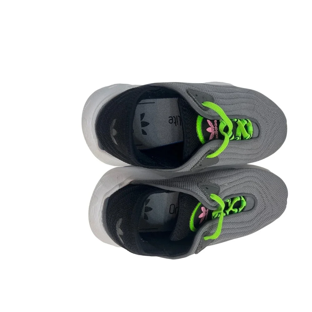 Adidas Ozelia Kids Shoes Size 2 Grey Black Lime Green‎ Sneakers FZ6074